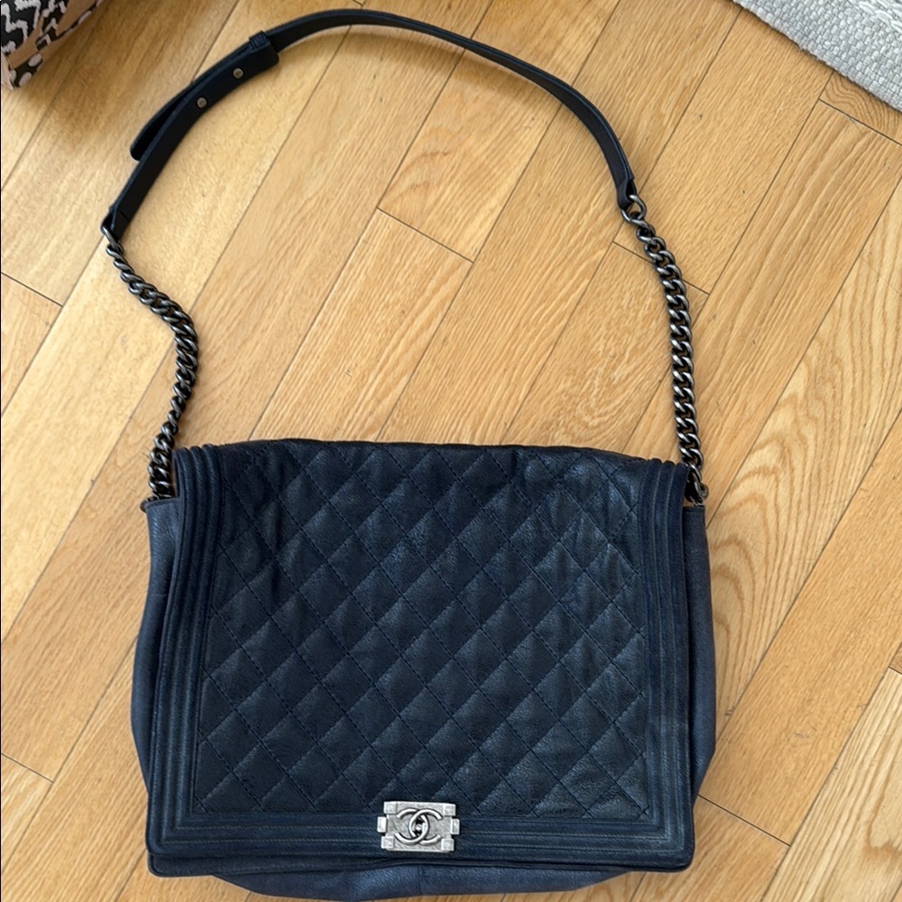 Authentic Chanel extra large lamb skin boy bag